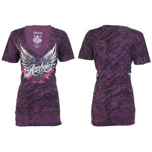 Archaic Affliction Women's T-Shirt Short Sleeve BIG LOVE Tattoo Heart Red Biker